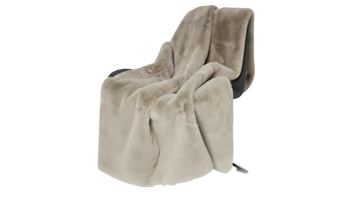 Fluffy pläd fuskpäls taupe - Bild 6
